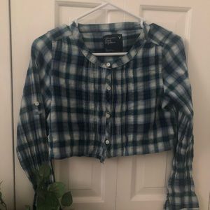 American eagle cropped blue flannel